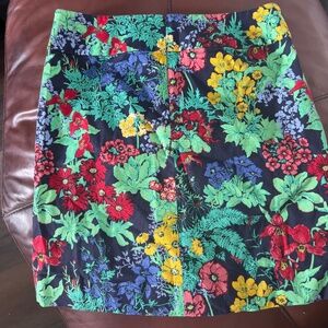 TALBOTS floral multicolor knee length skirt size 12 cotton green red blue yellow